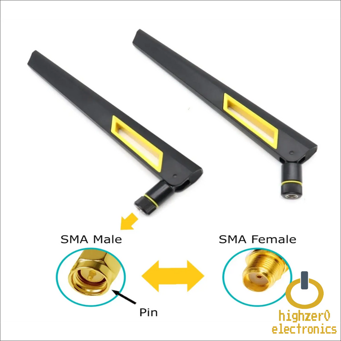Black and Gold 10dBi Dual Band Signal Booster Wi-Fi Antennas (2.4GHz/5GHz-5.8GHz) with SMA Male Connector for Wireless Camera Router