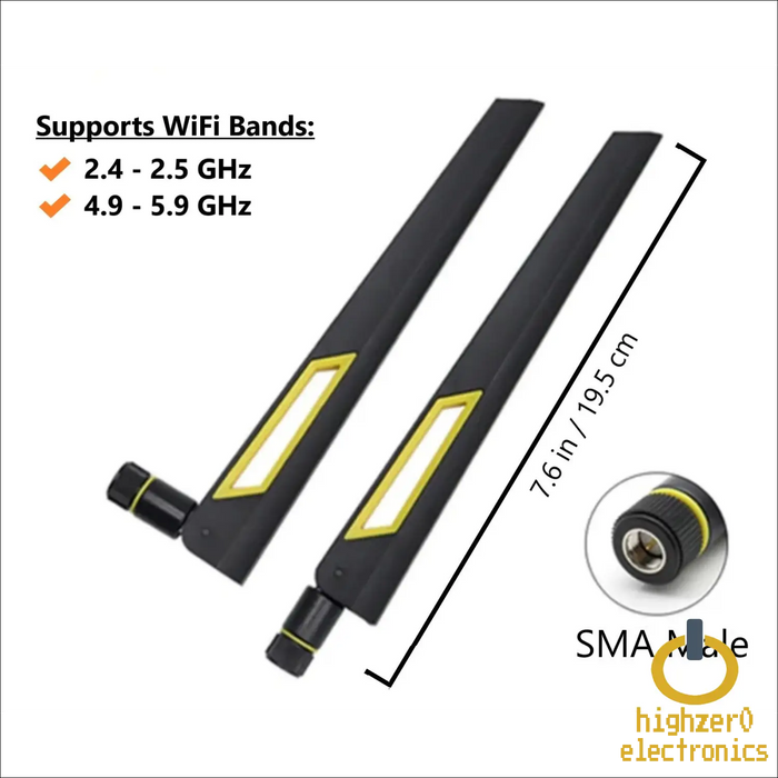 Black and Gold 10dBi Dual Band Signal Booster Wi-Fi Antennas (2.4GHz/5GHz-5.8GHz) with SMA Male Connector for Wireless Camera Router